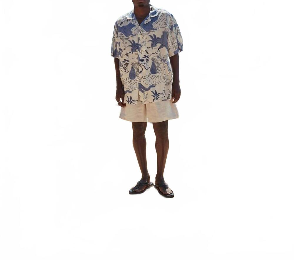 NEW OAS men's mystea rocco short sleeve shirt in white/blue